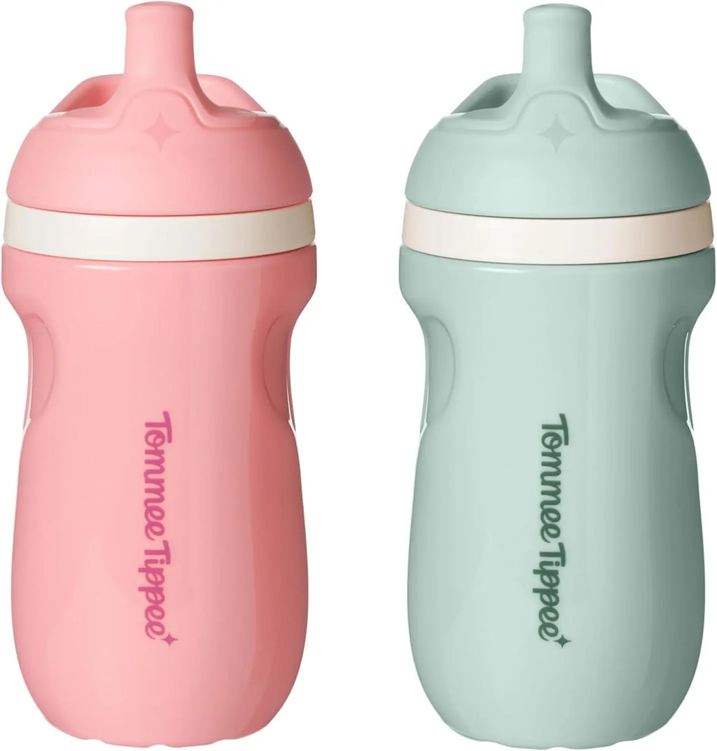 Insulated 9oz Toddler Water Bottle, No Spill Sippy Cups for 1-3 Years, BPA Free, Pink and Mint, Pack of 2