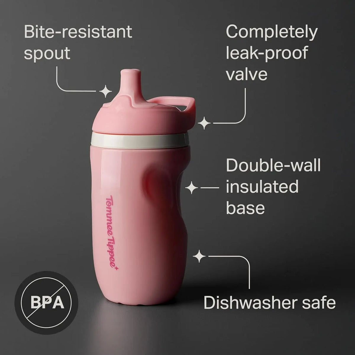 Insulated 9oz Toddler Water Bottle, No Spill Sippy Cups for 1-3 Years, BPA Free, Pink and Mint, Pack of 2