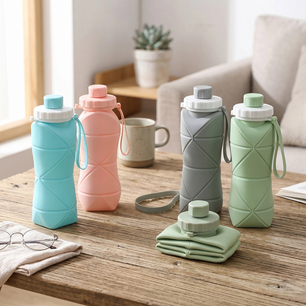 600ml Silicone Water Bottle Folding Portable Reusable Plastic Cups Outdoor Large capacity Gym Cycling hiking Drinking Bottle