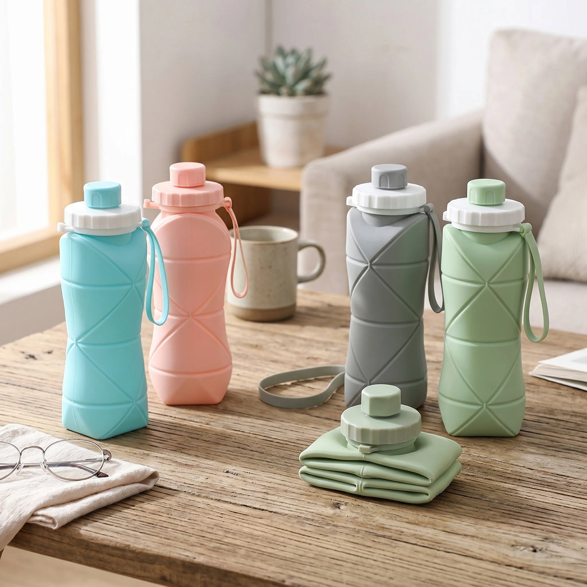 600ml Silicone Water Bottle Folding Portable Reusable Plastic Cups Outdoor Large capacity Gym Cycling hiking Drinking Bottle